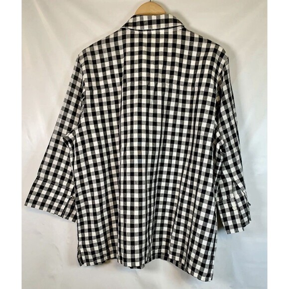 Talbots Irish Linen Blend Black White 3/4 Sleeve Button Up Check Top Blouse 16W - Picture 7 of 7